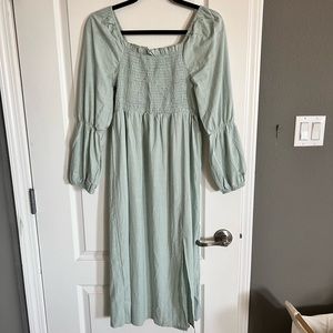 Sage Green Smocked Midi Dress
